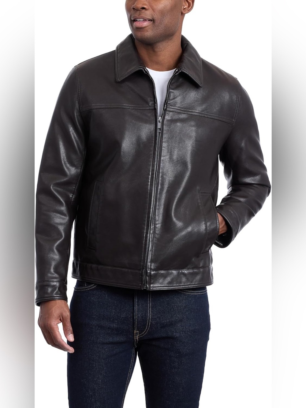 Covington outerwear size L 100% leather men’s Black Leather Zip-Front Jacke